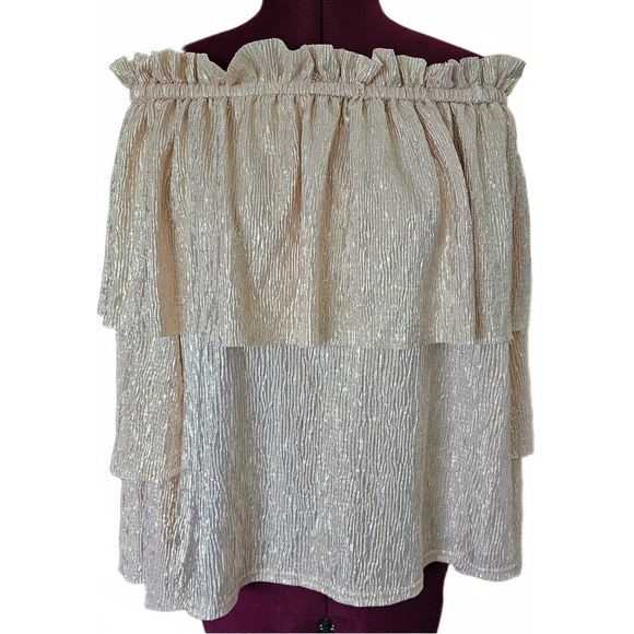 River Island Plus Plisse Bardot Off-Shoulder Cream Ruffle Top - Picture 5 of 15